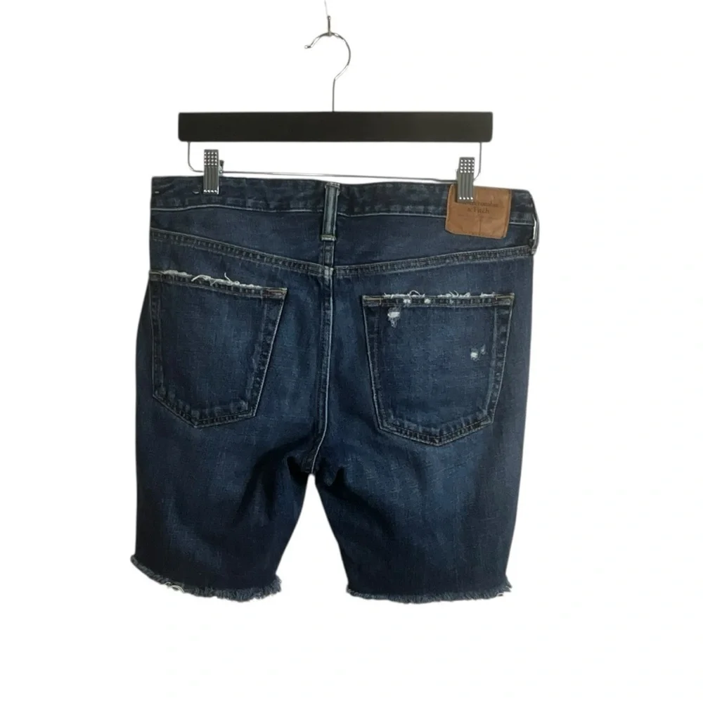 Abercrombie & Fitch Men Blue Distressed Button Fly Denim‎ Shorts